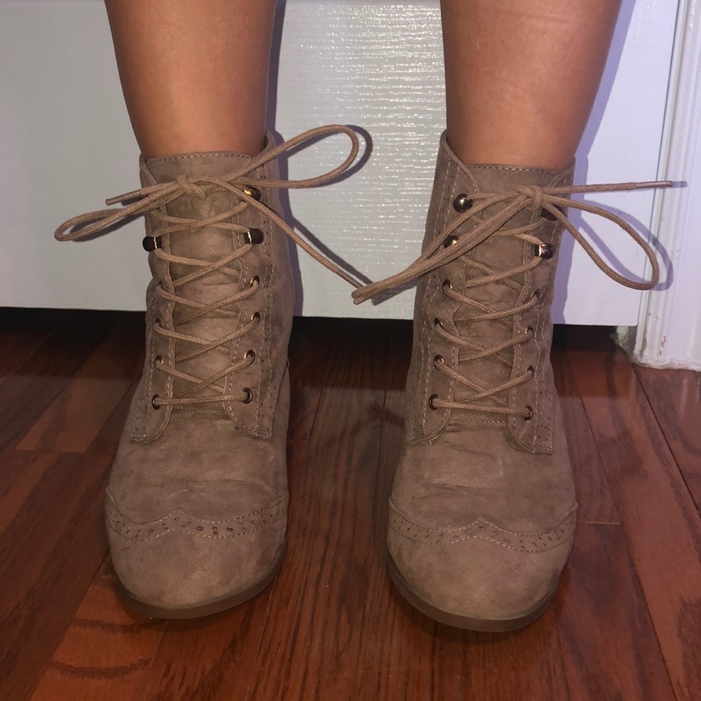 Tan lace up wedges